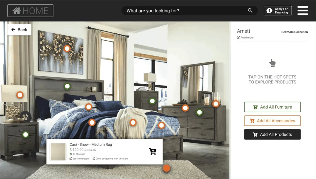 Screenshot of a bedroom set on a Catalog Kiosk App.